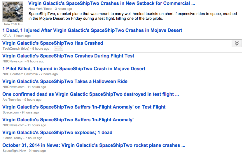 Virgin Galactic's SpaceShipTwo Explosion Headlines